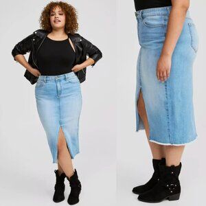 Torrid Midi Denim Front Slit Skirt